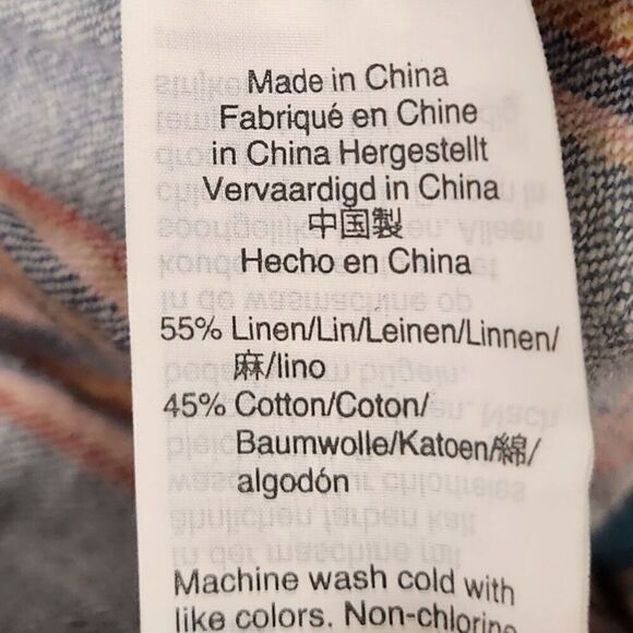 Madewell Pants Small Blue Linen Side-Button Huston Pull-On Crop Rainbow Striped - Picture 6 of 11